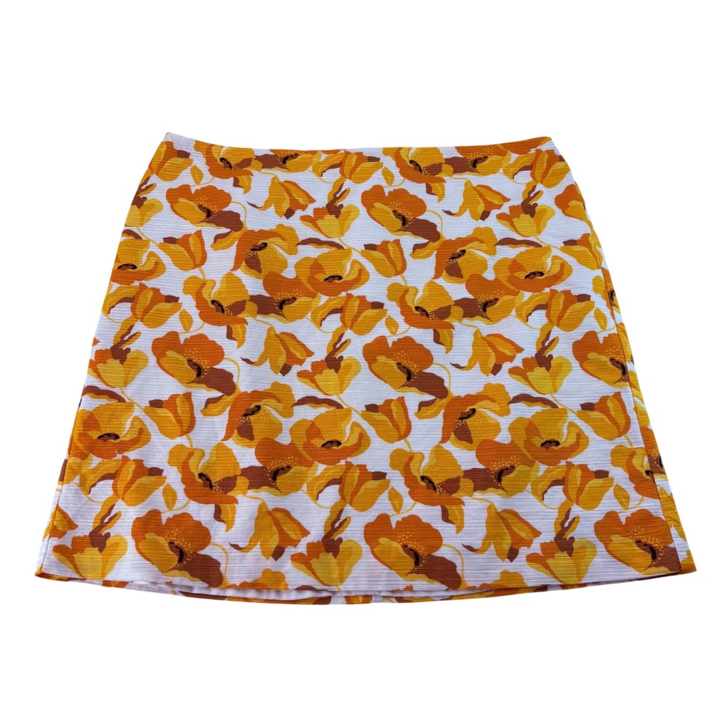 Ann Taylor Factory Orange Floral Poppy ALine Mini Skirt Size 16 Retro Mod Cotton